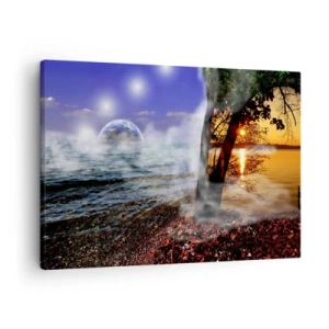 Quadro su tela - Stampe su Tela - Paesaggio fantastico con mare, alberi e tramonto. - 70x50cm - Paesaggio surreale: unità della natura - Decorazione murale moderna per soggiorno e camera da letto ARTTOR