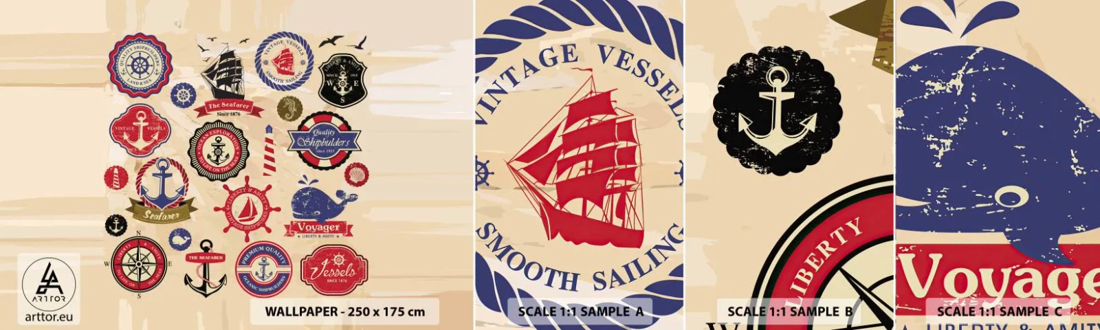 Campione Di Fotomurale Standard Eco - Fratellanza di vela - Nautico, Ancora, Bussola - 100x30 cm