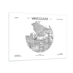 Quadro su vetro - Mappa stradale in bianco e nero di Vancouver - 70x50cm - Anatomia Vancouver - Decorazione murale moderna per soggiorno e camera da letto ARTTOR