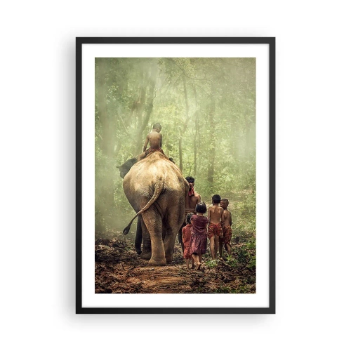 Poster in cornice nera - Bambini e un elefante nella foresta pluviale - 50x70cm - Il nuovo Libro della Giungla - Decorazione murale moderna per soggiorno e camera da letto ARTTOR