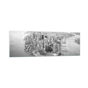 Quadro su vetro - Vista aerea di Manhattan in bianco e nero - 160x50cm - Come non amarla? - Decorazione murale moderna per soggiorno e camera da letto ARTTOR