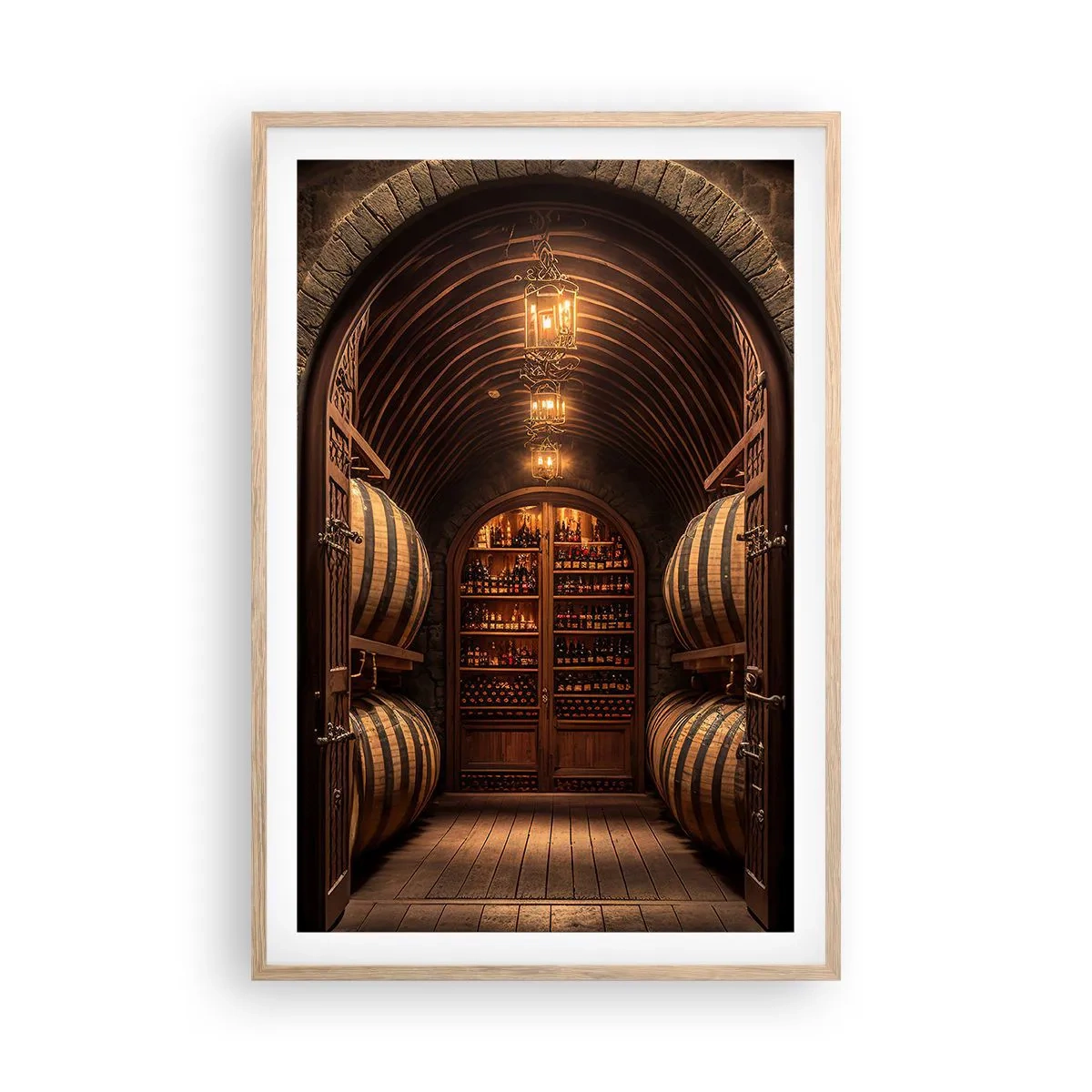 Poster in cornice rovere chiaro - L'atmosfera della cantina - 61x91 cm