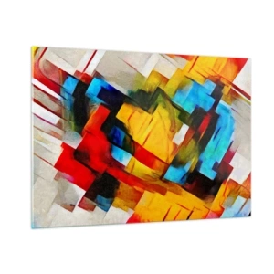 Quadro su vetro - Composizione astratta di forme geometriche - 100x70cm - Intreccio multicolore - Decorazione murale moderna per soggiorno e camera da letto ARTTOR