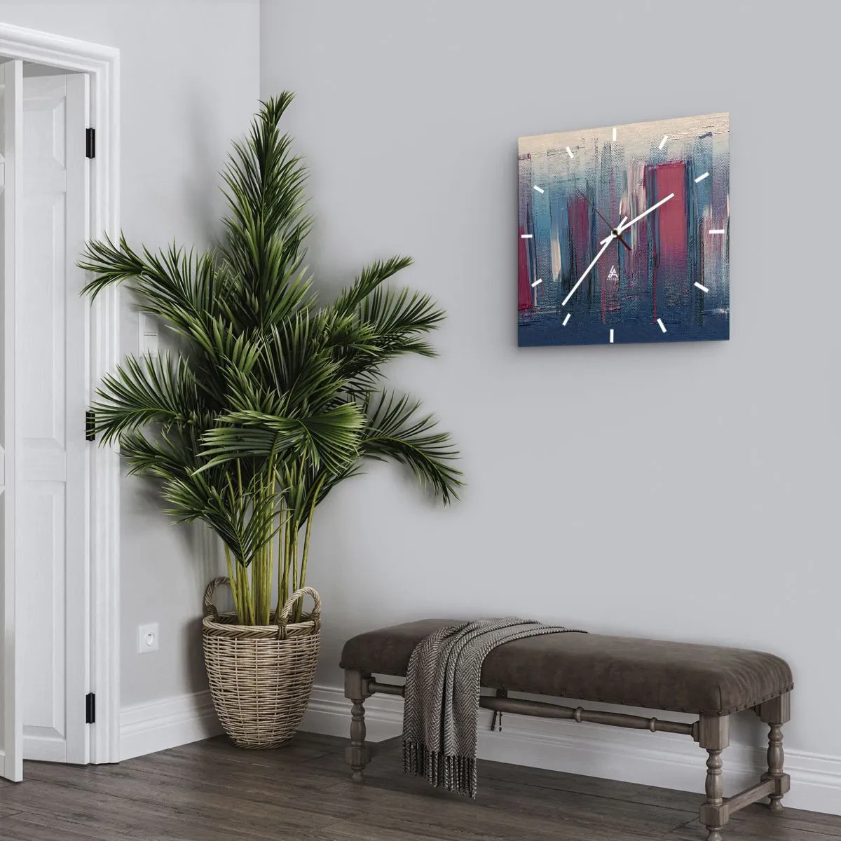 Orologio da parete - Orologio in Vetro - Composizione verticale in blu e rosso - 40x40 cm