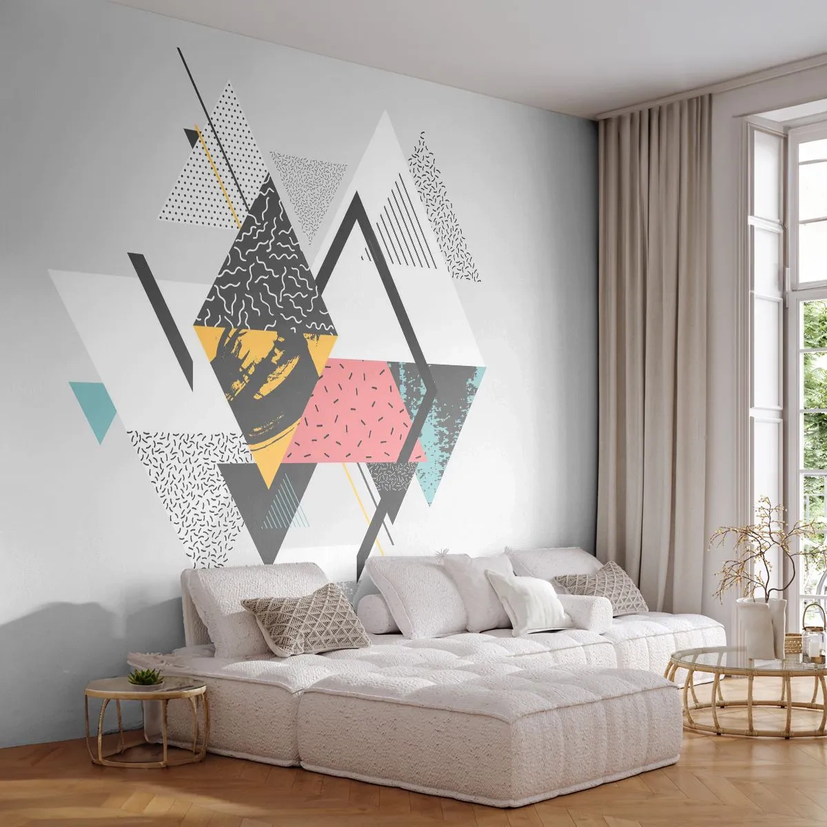 Fotomurali Premium Canvas - Variazione con triangoli e rombi - Astrazione, Pezzo, triangoli - 300x210 cm
