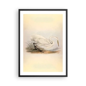 Poster in cornice nera - Illustrazione di un airone su uno sfondo paesaggistico color pastello - 50x70cm - La signora nel canneto - Decorazione murale moderna per soggiorno e camera da letto ARTTOR