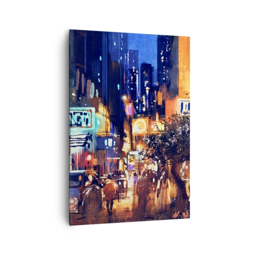Quadro su tela - Stampe su Tela - Paesaggio urbano serale in stile impressionista - 70x100cm - Ma la città non dorme - Decorazione murale moderna per soggiorno e camera da letto ARTTOR