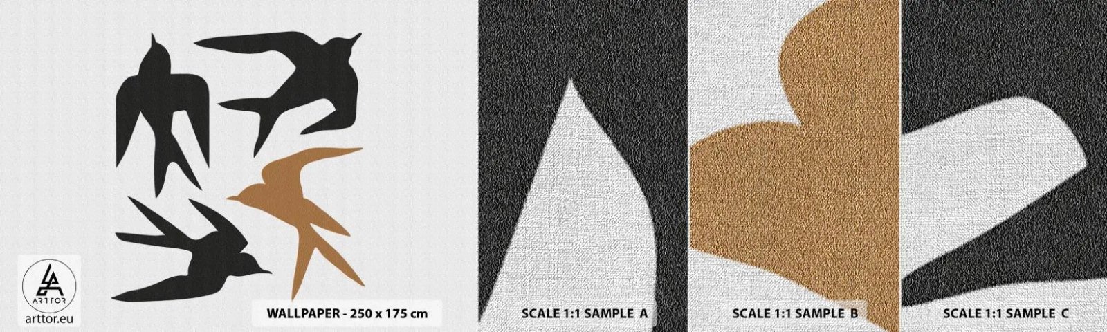 Campione di Fotomurale Premium Canvas - Giochi di rondini - Boho, Uccelli, Minimalismo - 100x30 cm