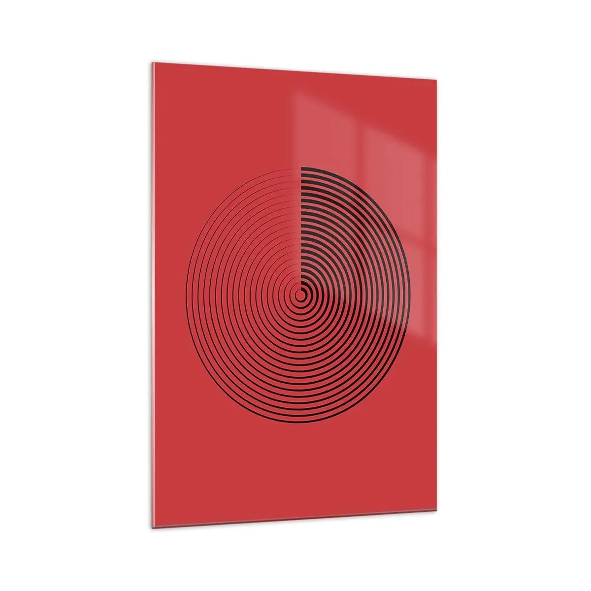 Quadro su vetro - Cerchi concentrici su sfondo rosso - 70x100cm - Movimento circolare - Decorazione murale moderna per soggiorno e camera da letto ARTTOR
