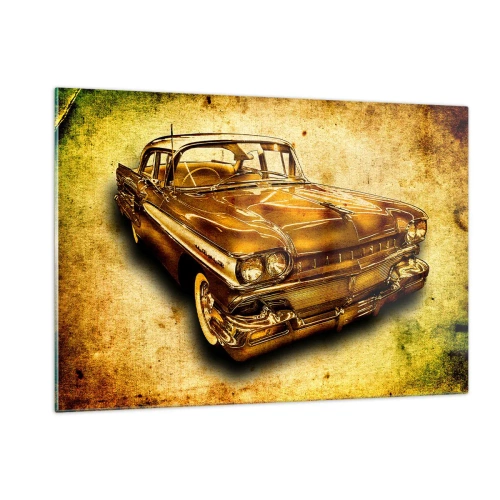 Quadro su vetro - Un'auto d'epoca con uno sfondo d'epoca - 120x80cm - La bellezza eterna della classicità - Decorazione murale moderna per soggiorno e camera da letto ARTTOR
