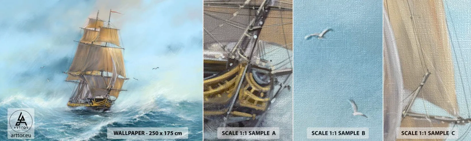 Campione di Fotomurale Premium Canvas - Frangendo i flutti - Mare, Nave, Nautico - 100x30 cm