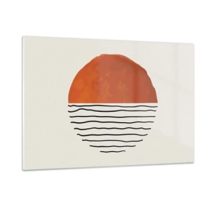 Quadro su vetro - Sole minimalista sopra la linea dell'onda - 120x80cm - Atmosfera giapponese - Decorazione murale moderna per soggiorno e camera da letto ARTTOR