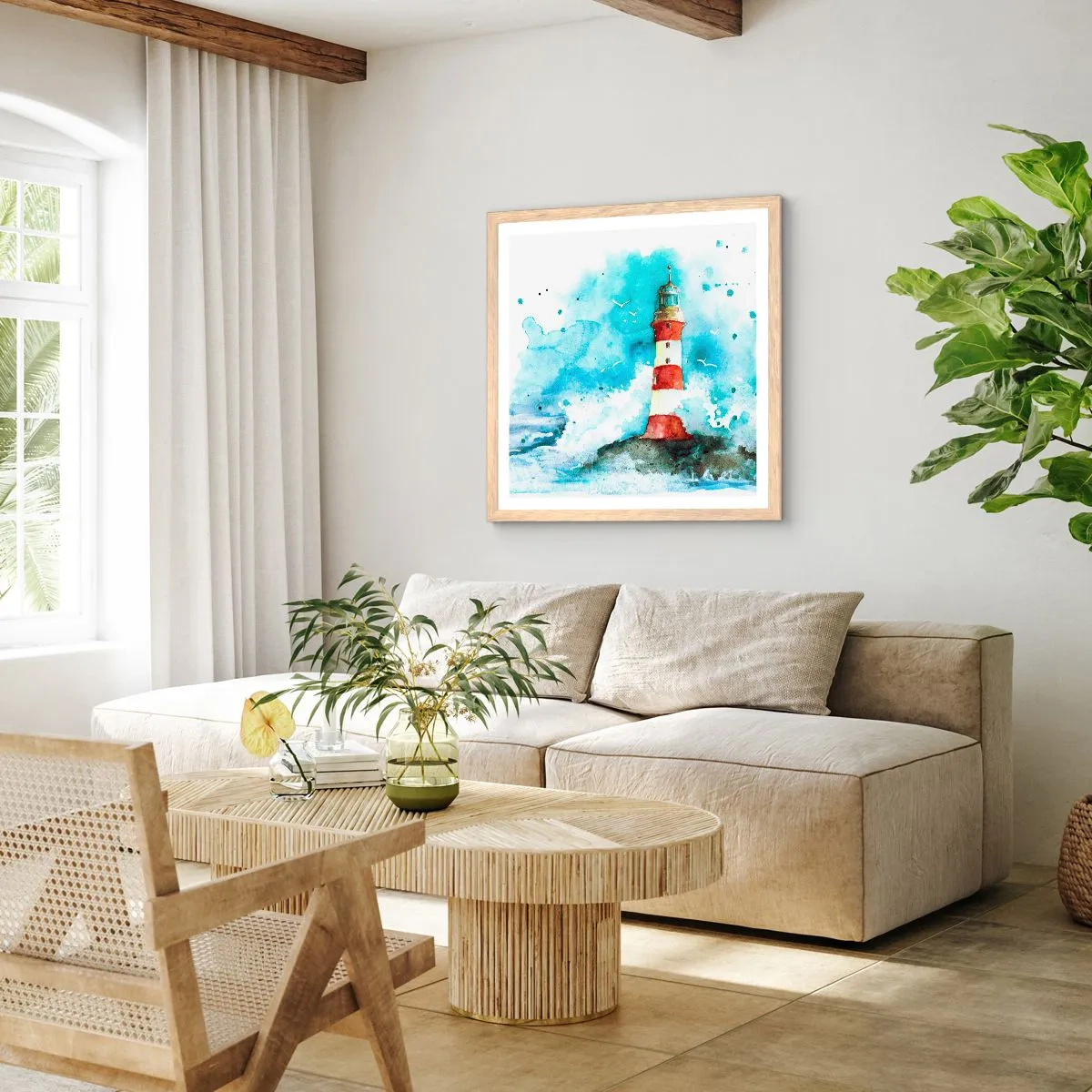 Poster in cornice rovere chiaro - L'unità dei quattro elementi - 60x60 cm