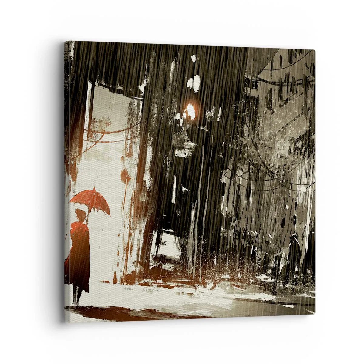 Quadro su tela - Stampe su Tela - La poesia dell'ombrello rosso - 30x30 cm