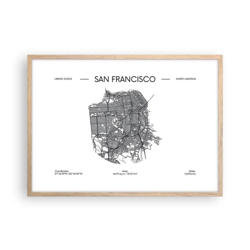 Poster in cornice rovere chiaro - Anatomia di San Francisco - 70x50 cm