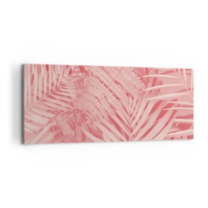 Quadro su tela - Stampe su Tela - Foglie tropicali rosa in uno stile delicato e minimalista - 120x50cm - Concetto rosa - Decorazione murale moderna per soggiorno e camera da letto ARTTOR