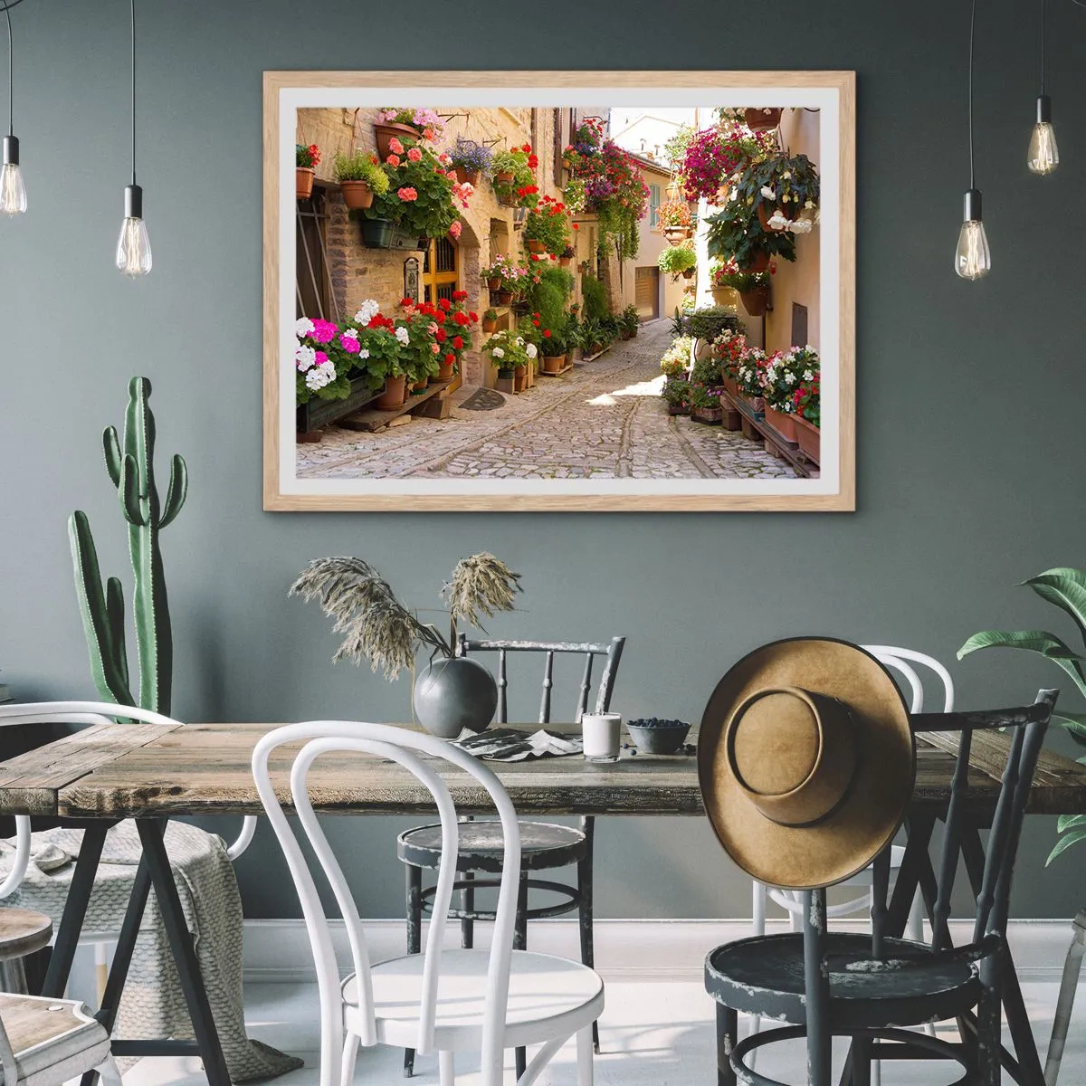 Poster in cornice rovere chiaro - Un'esplosione di fiori - 100x70 cm