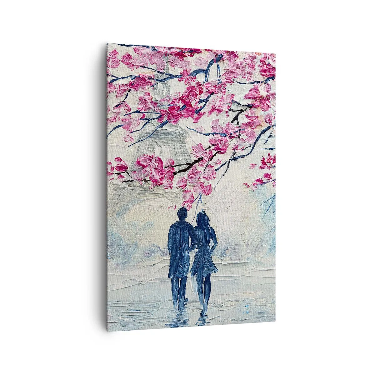 Quadro su tela - Stampe su Tela - Una coppia sotto alberi rosa in fiore in un ambiente romantico - 80x120cm - Passeggiata romantica - Decorazione murale moderna per soggiorno e camera da letto ARTTOR