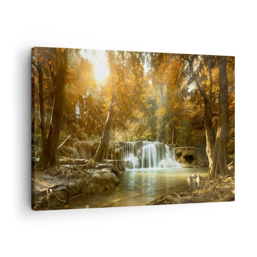 Quadro su tela - Stampe su Tela - Paesaggio autunnale con cascata - 70x50cm - Cascata nel parco - Decorazione murale moderna per soggiorno e camera da letto ARTTOR