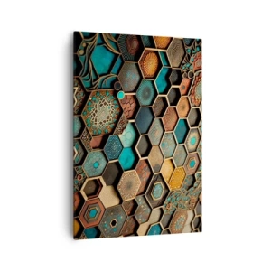 Quadro su tela - Stampe su Tela - Ornamenti colorati in motivi esagonali - 70x100cm - Decorazioni arabe: variazione - Decorazione murale moderna per soggiorno e camera da letto ARTTOR