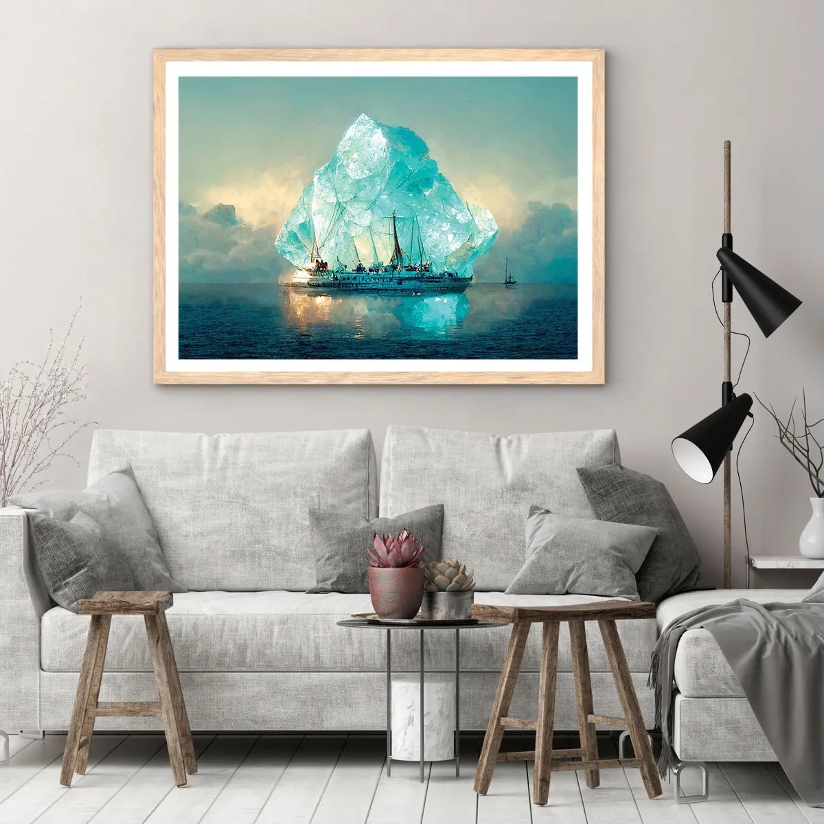 Poster in cornice rovere chiaro - Brillante artico - 100x70 cm