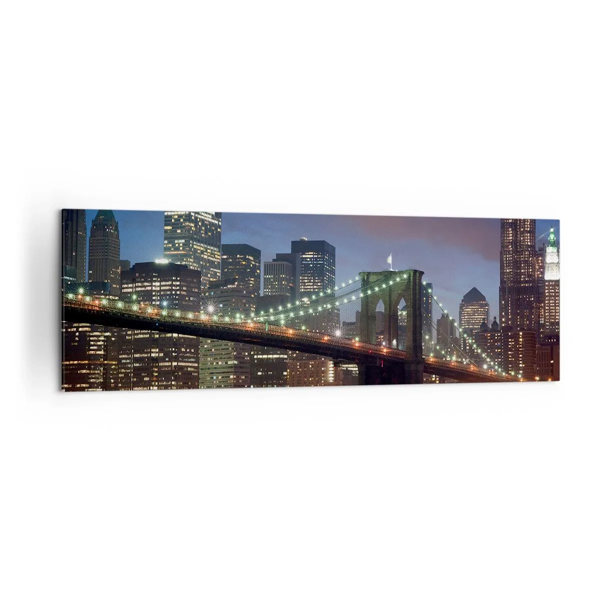 Quadro su tela - Stampe su Tela - Ponte di New York City di notte con edifici illuminati - 160x50cm - Notte illuminata - Decorazione murale moderna per soggiorno e camera da letto ARTTOR