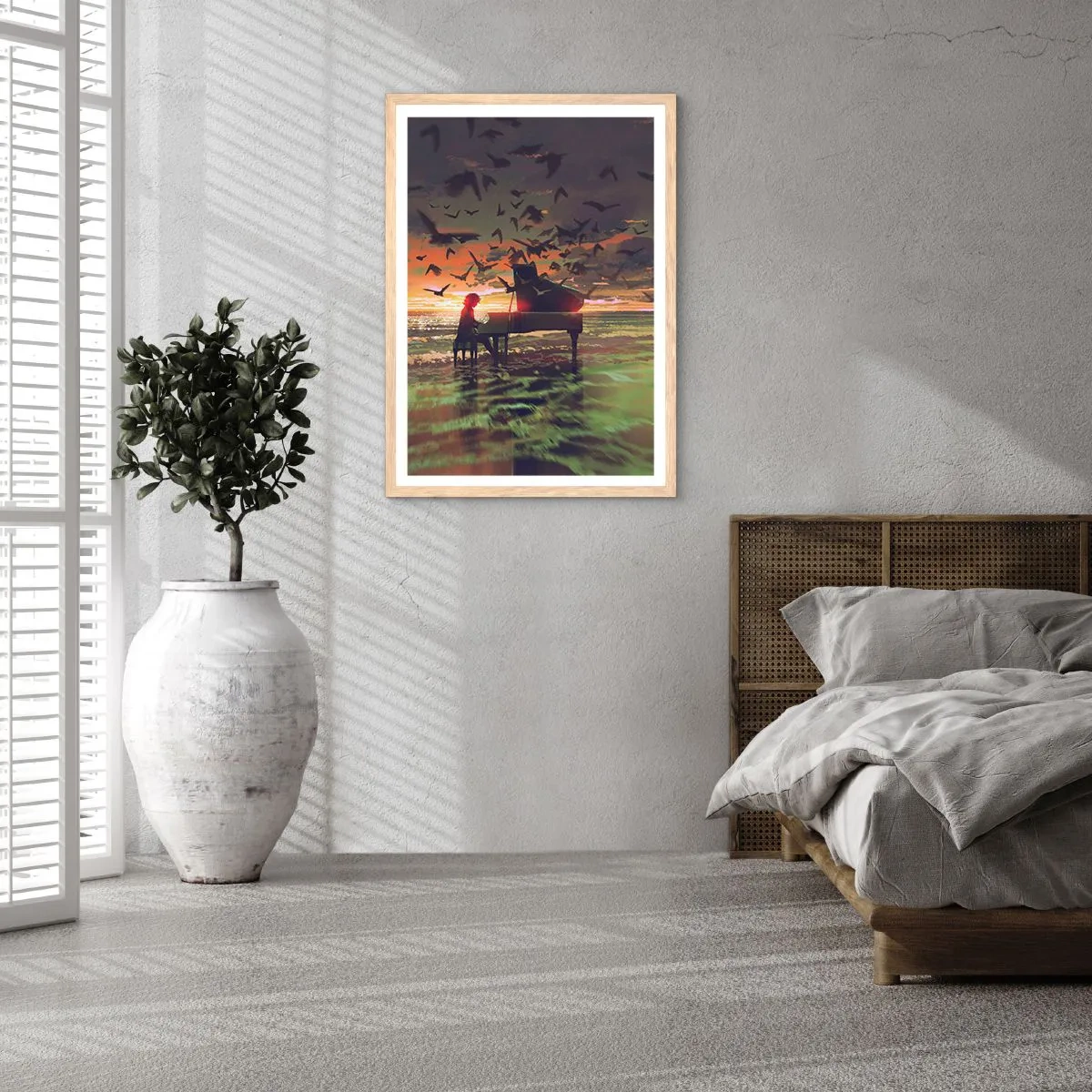 Poster in cornice rovere chiaro - Concerto per pianoforte e onde - 61x91 cm