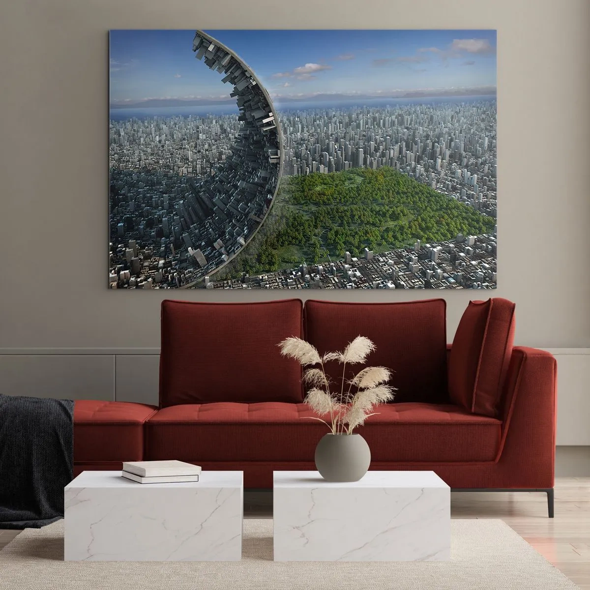 Quadro su vetro - Una città con uno spettacolare effetto di rifrazione spaziale - 70x50cm - La natura è eterna - Decorazione murale moderna per soggiorno e camera da letto ARTTOR