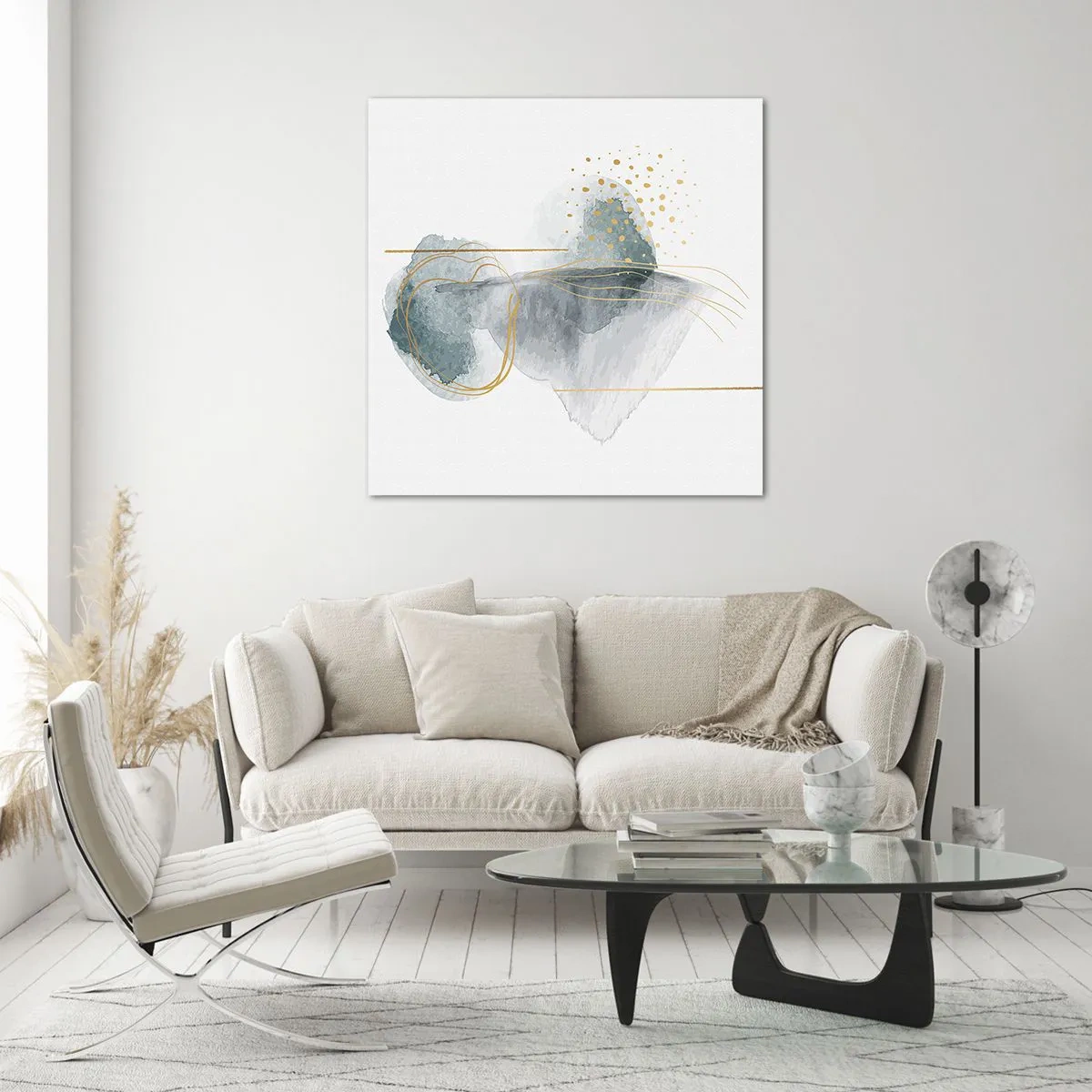 Quadro su vetro - Sui legami del grigio e dell'oro - 50x50 cm