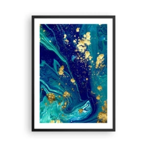 Poster in cornice nera - Motivo astratto nei toni del blu e dell'oro - 50x70cm - Petali di sole - Decorazione murale moderna per soggiorno e camera da letto ARTTOR
