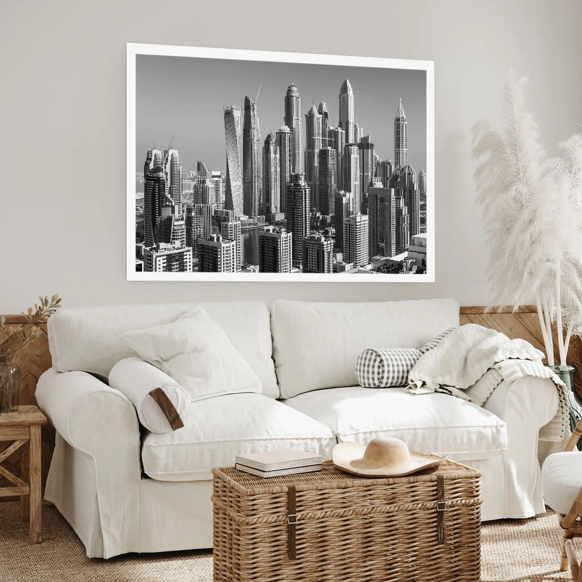 Poster - Panorama di grattacieli moderni in toni monocromatici - 100x70cm - La città sul deserto - Decorazione murale moderna per soggiorno e camera da letto ARTTOR