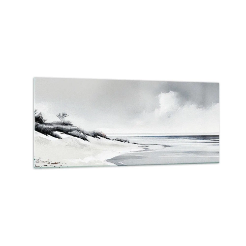Quadro su vetro - Una spiaggia dalle tenui tonalità di grigio e blu - 120x50cm - Insieme da sempre - Decorazione murale moderna per soggiorno e camera da letto ARTTOR