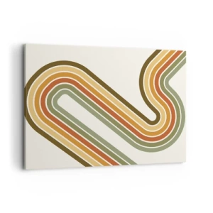 Quadro su tela - Stampe su Tela - Motivo geometrico nei toni del verde, arancione e beige su sfondo chiaro - 100x70cm - Zig zag fino alla meta - Decorazione murale moderna per soggiorno e camera da letto ARTTOR