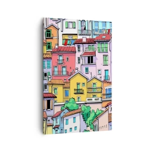 Quadro su tela - Stampe su Tela - Case popolari colorate in uno stile vivace e allegro - 80x120cm - Città allegra - Decorazione murale moderna per soggiorno e camera da letto ARTTOR