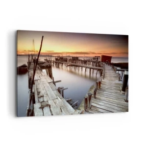 Quadro su tela - Stampe su Tela - Pontili in legno su acque calme al tramonto - 100x70cm - Autentico, non una finzione turistica - Decorazione murale moderna per soggiorno e camera da letto ARTTOR