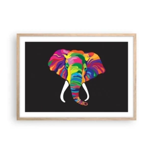 Poster in cornice rovere chiaro - L'elefante che faceva il bagno nell'arcobaleno - 70x50 cm