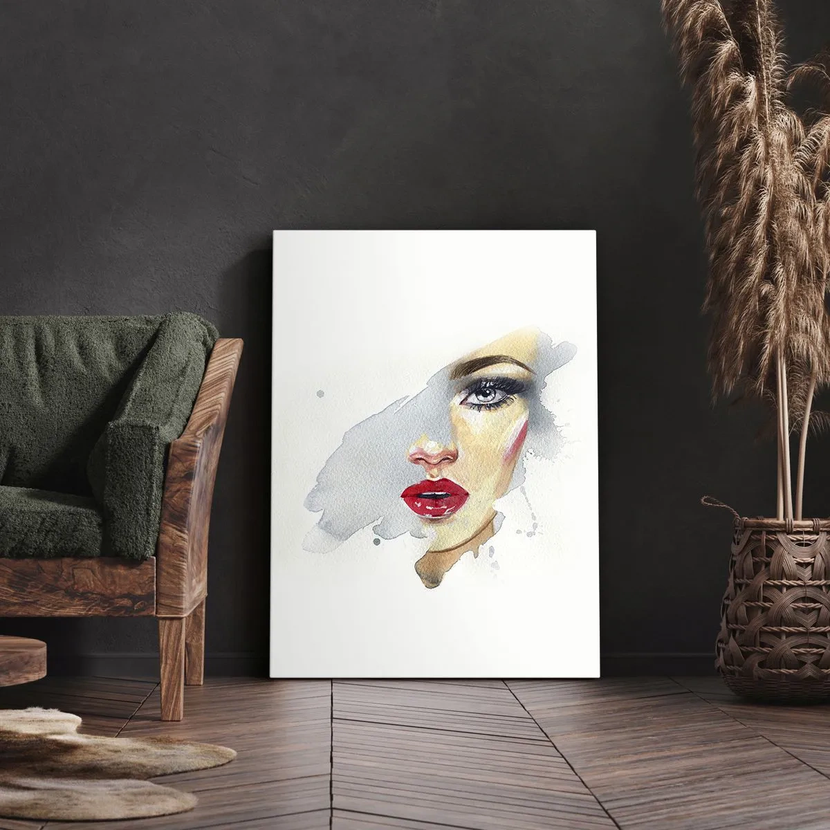 Quadro su tela - Stampe su Tela - Ritratto ad acquerello di una donna dallo sguardo intenso. - 50x70cm - Riflesso in una goccia d'acqua - Decorazione murale moderna per soggiorno e camera da letto ARTTOR