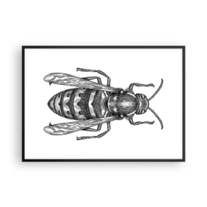 Poster in cornice nera - Motivo di una vespa dei cartoni animati su sfondo bianco, in stile minimalista. - 100x70cm - Dal pianeta degli insetti - Decorazione murale moderna per soggiorno e camera da letto ARTTOR