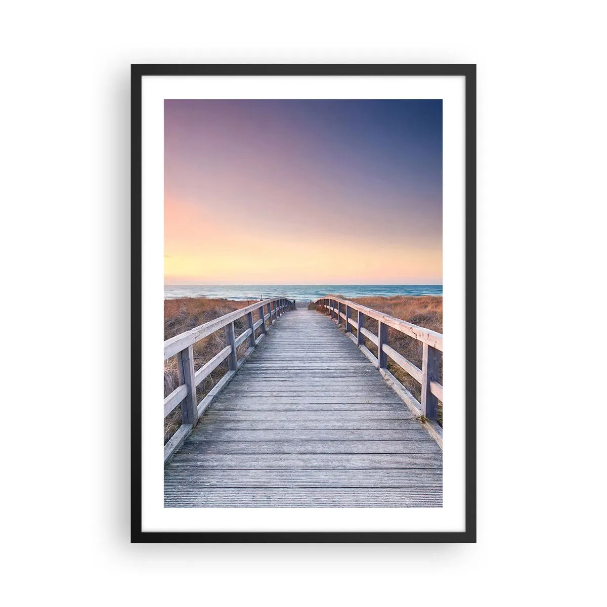 Poster in cornice nera - Un molo di legno che conduce al mare al tramonto - 50x70cm - Aurora serale baltica - Decorazione murale moderna per soggiorno e camera da letto ARTTOR