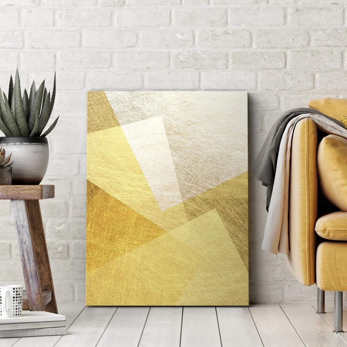 Quadro su tela - Stampe su Tela - Forme geometriche in tonalità oro e chiare - 50x70cm - La pace della geometria - Decorazione murale moderna per soggiorno e camera da letto ARTTOR