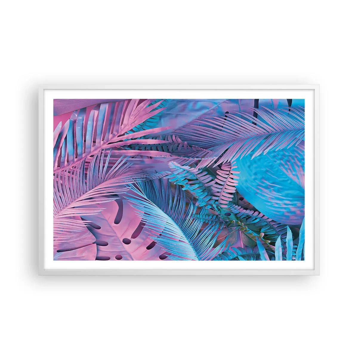 Poster in cornice bianca - Tropici in rosa e blu - 91x61 cm