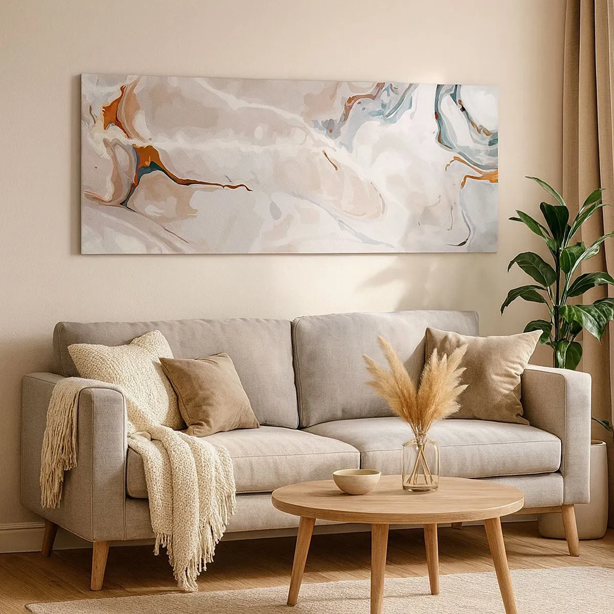 Quadro su tela - Stampe su Tela - Meandri blu sotto il bianco - 100x40 cm