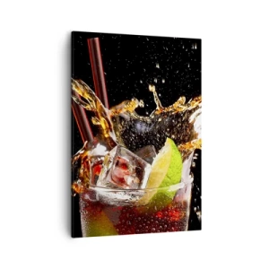 Quadro su tela - Stampe su Tela - Un bicchiere di bevanda, lime e ghiaccio al momento dello schizzo dinamico - 50x70cm - Gioia ed energia dei colori - Decorazione murale moderna per soggiorno e camera da letto ARTTOR