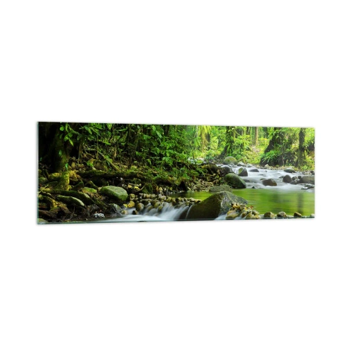 Quadro su vetro - Un ruscello in una lussureggiante foresta tropicale - 160x50cm - Fluttuando in un mare di verde - Decorazione murale moderna per soggiorno e camera da letto ARTTOR