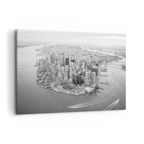 Quadro su tela - Stampe su Tela - Vista aerea di Manhattan in bianco e nero - 100x70cm - Come non amarla? - Decorazione murale moderna per soggiorno e camera da letto ARTTOR
