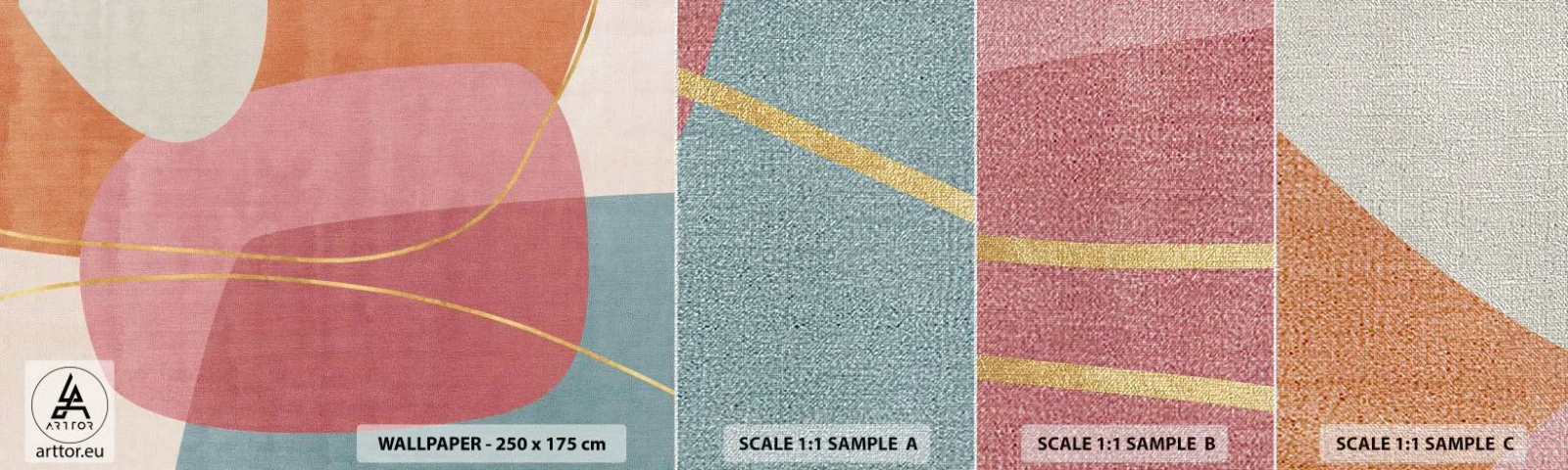 Campione di Fotomurale Premium Canvas - Composizione pastello con filo dorato - Astrazione, Minimalismo, Forme - 100x30 cm