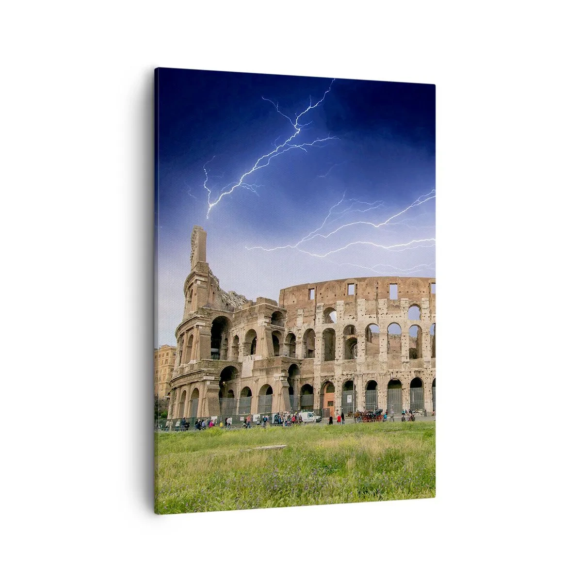 Quadro su tela - Stampe su Tela - Il Colosseo a Roma illuminato dai fulmini - 50x70cm - Arena di combattimenti - Decorazione murale moderna per soggiorno e camera da letto ARTTOR