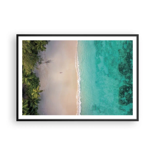 Poster in cornice nera - Vista aerea di una spiaggia tropicale con acqua turchese - 100x70cm - Spiaggia del paradiso - Decorazione murale moderna per soggiorno e camera da letto ARTTOR