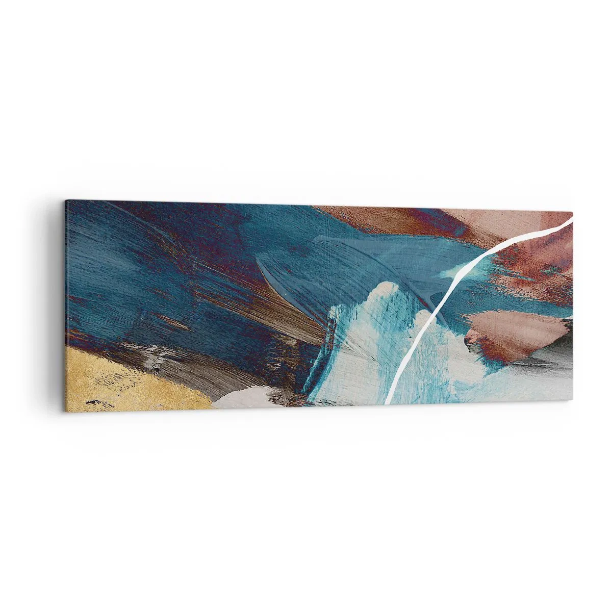 Quadro su tela - Stampe su Tela - Pennellate astratte nei toni del blu e dell'oro - 140x50cm - Con forza ed energia - Decorazione murale moderna per soggiorno e camera da letto ARTTOR