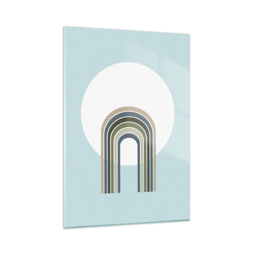 Quadro su vetro - Una composizione astratta con archi in delicate tonalità di blu e verde. - 50x70cm - Attrazione irresistibile - Decorazione murale moderna per soggiorno e camera da letto ARTTOR